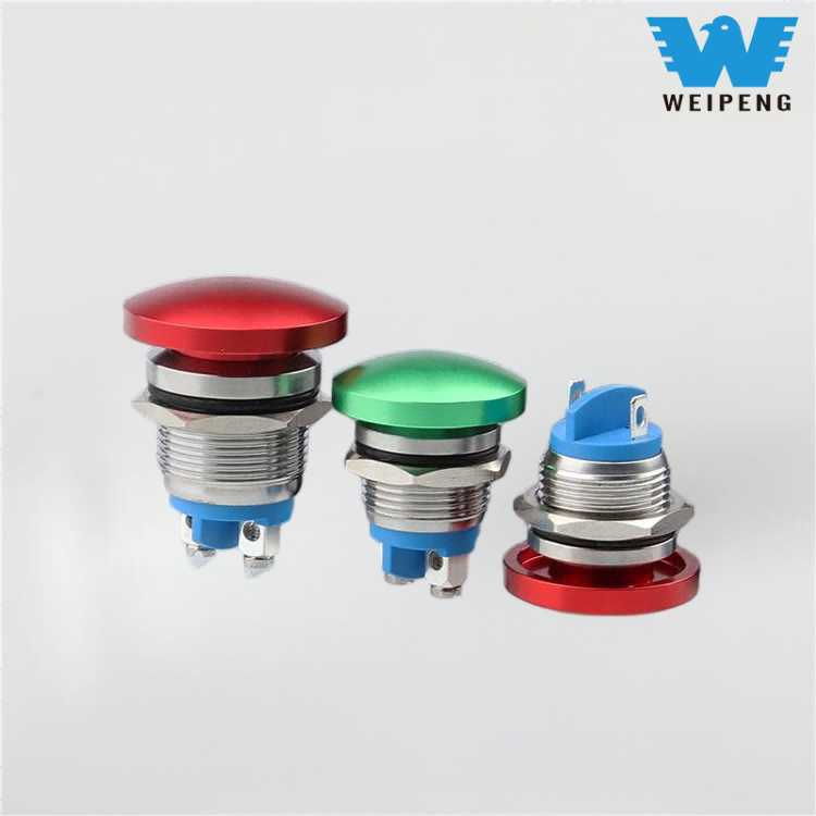 Διακόπτης επαναφοράς κουμπιού 16/19/22 mm Mushroom Head Metal Push Button Reset