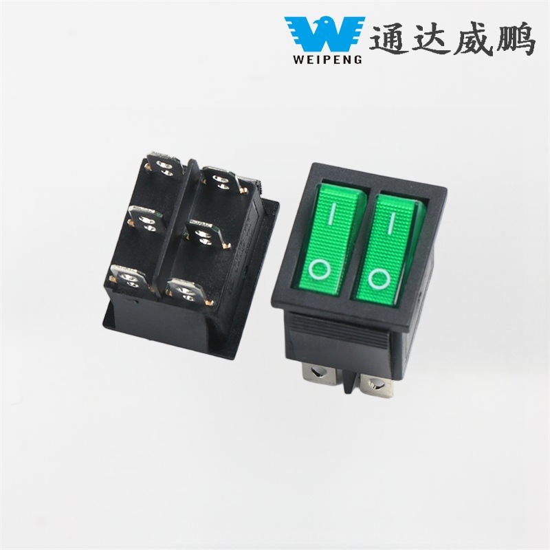 KCD4 Double Rocker Boat Switch DPDT 2 θέσεων 6 pins με πράσινο φως
