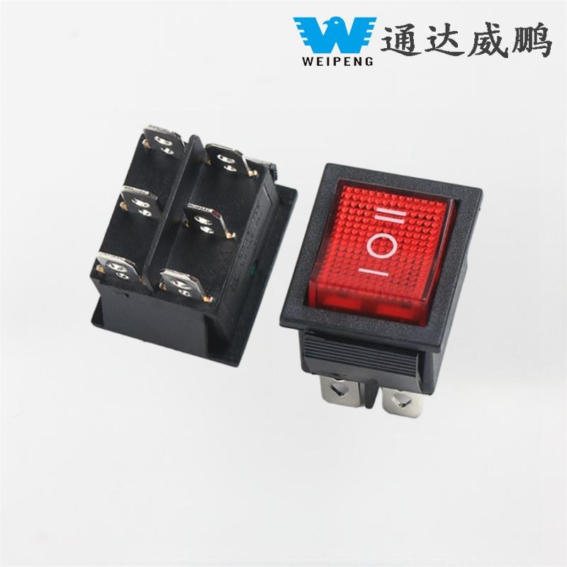 Kcd4 Red Lighted 3-Position 6-pin 16A Rocker Switch High-Current Rocker