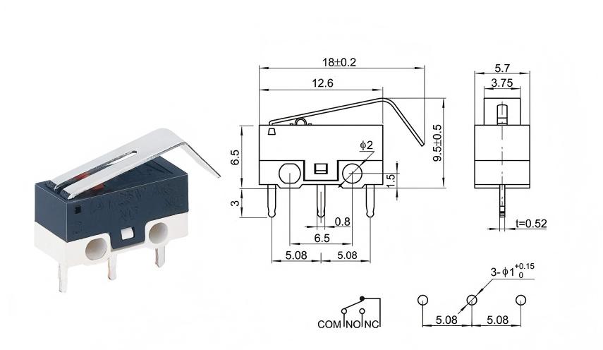 Διακόπτης ποντικιού με κυρτή λαβή Silver DOT